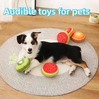 1 шт. игрушка для питомца фрукты животные мультфильм собака игрушка мягкая пищащая милая плюшевая головоломка для собак кошек жевательная пищалка пищащая интерактивная игрушка красный