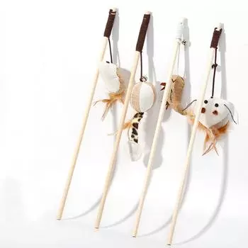 1 шт., игрушки-перья для котят, забавные, красочные, палочки для кошек, деревянные игрушки для домашних животных, интерактивные палочки, товары для домашних животных 1 PCS