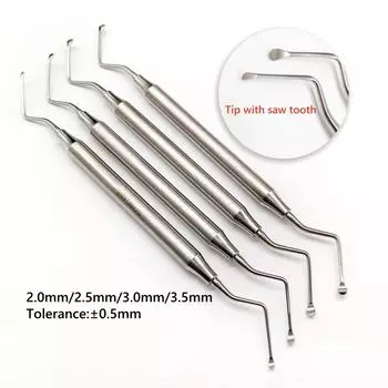 1 шт. или 4 шт. Инструмент для дентальной имплантации Экскаватор Реставрационный Стоматологическая ложка из нержавеющей стали с двумя концами и пилообразным зубом, новый тип 1 piece 2.0 mm