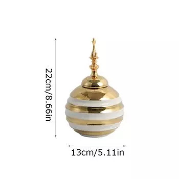 1 шт. Имбирная банка Ваза для цветов Пиковая крышка Емкость для хранения Спальня Фарфоровая ваза Украшение для дома Золото Обеденный стол Керамическая ваза Винтаж S