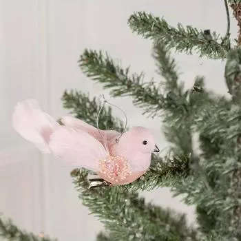 1 шт., имитация пенопласта, перо птицы, рождественское украшение, розовая подвеска в виде рождественской елки, 3D поддельные поделки, птицы, рождественское украшение светло-розовый