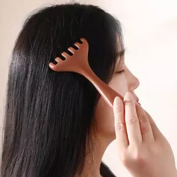 1 шт., имитация сандалового дерева, шестизубчатая длинная ручка, массажная расческа для тела, многофункциональная, для меридианного массажа, шеи, кожи головы, лица S