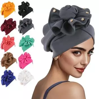 1 шт. индийская шапка мусульманский солнцезащитный хиджаб летний головной убор однотонный этнический стиль оборки головные уборы большой цветочный тюрбан шляпа вино красного