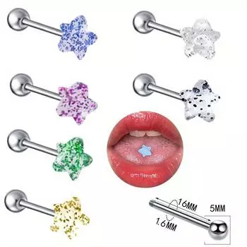1 шт., индивидуальная пятиконечная звезда, шпилька для языка, шпилька для сосков, простое блестящее кольцо для языка, кольцо для языка, пирсинг, головной убор, ювелирные изделия