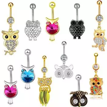 1 шт., индивидуальное модное разнообразие, кулон для ногтей в виде пупка с совой, кольцо для пупка с бриллиантом, заводские ювелирные изделия для пирсинга