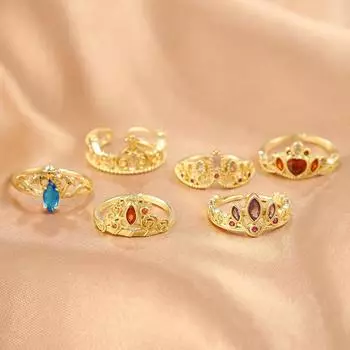 1 шт., инкрустированные цирконом, великолепные кольца с короной для женщин, пар, юбилей, свадебная вечеринка, ювелирные аксессуары 17cm золотой