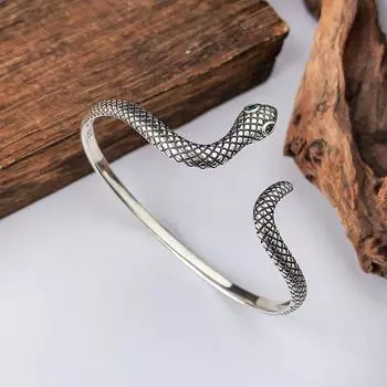 1 шт. инкрустированный цирконий ретро зеленые глаза дух змея браслеты для женщин пары новые модные простые ювелирные изделия подарок вечеринка аксессуары 6CM серебряный