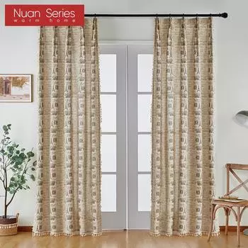 1 шт. Ins Style Vintage с принтом Эйфелевой башни, прочные полузатемняющие шторы с кисточками и краем для окон, балкона, спальни, гостиной, домашнего декора, серия Nuan W150cm x L60cm