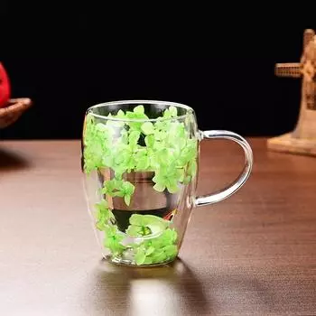 1 шт. Ins Trends чашка для чая и кофе из боросиликатного стекла с цветочным рисунком, простая термостойкая стеклянная чашка с двойными стенками as the picture