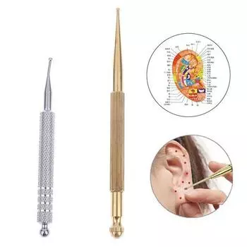 1 шт., инструмент для рефлексотерапии лица, акупунктурная ручка, двухголовый пружинный инструмент для ухода за ушами, точечный зонд, ручка-массажер для лица и ушей серебряный