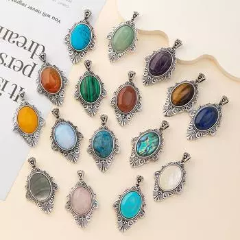 1 шт. Исцеляющий хрустальный кулон Рейки, винтажные богемные овальные натуральные камни, энергетические самоцветы, подвески для самостоятельного изготовления женских ожерелий, аксессуары для изготовления рождественских украшений 1Pc/55x30mm