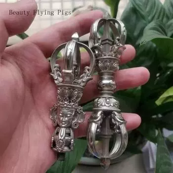 1 шт., искусно изготовленный тибетский белый медный алмазный колокольчик и пестик, прецизионный девятиногий колокольчик, украшение фэн-шуй