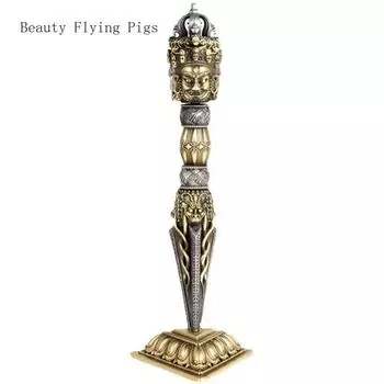 1 шт., искусно выполненный полностью из меди тибетский стиль, ваджра, очищающая демона, тантрический артефакт с основанием для домашнего декора