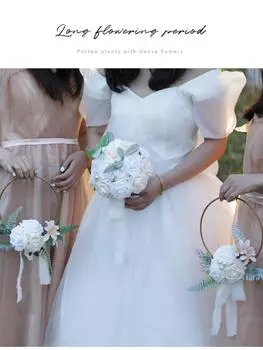1 шт., искусственная гирлянда, металлический венок, ручной венок для подружки невесты, шелковый цветок, искусственный цветок, украшение для дома и улицы для свадебной церемонии помолвки белый