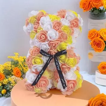 1 шт. искусственная роза цветок медведь роза плюшевый подарок на день святого валентина день рождения 25 см на свадьбу день матери и годовщину включая прозрачную подарочную коробку синий