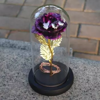 1 шт. искусственная роза из золотой фольги и светодиодная гирлянда в стеклянном куполе на деревянной основе - лучший подарок для женщин красный