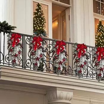 1 шт. искусственная рождественская гирлянда в виде капли для входной двери, рождественские гирлянды с рождественским шаром, красной ягодой, шишкой, деревенская гирлянда для рождественского домашнего декора 23.6in красный
