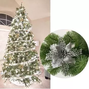 1 шт. Искусственное украшение на рождественскую елку, сверкающие аксессуары для цветов на рождественскую елку (Серебряный) One Size серебряный