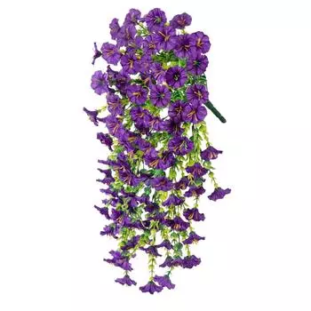 1 шт. Искусственные цветы для улицы Искусственные растения Шелковые Утренние Искусственные цветы с листьями Реалистичные Подвесные Петунии Растения для Домашнего Садового Декора One Size фиолетовый