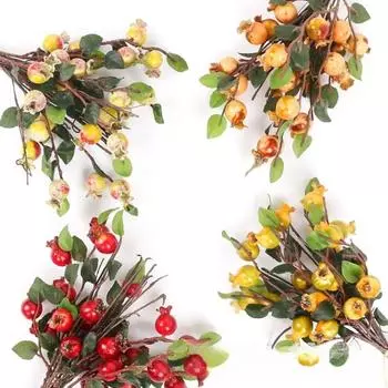 1 шт. искусственные ягодные стебли, падуб, шиповник, ягоды, ветка, гранат, букет цветов, фрукты, искусственные цветы для весеннего, летнего, праздничного домашнего декора красный