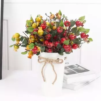 1 шт., искусственные ягоды шиповника, стебли ягод, ветка, букет цветов граната, фрукты, искусственные цветы для весеннего и летнего праздничного домашнего декора красный