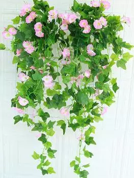 1 шт. искусственный цветок имитация ротанга поддельные растения настенный ипомея цветок свадебный декоративный фуксия