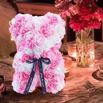 1 шт. искусственный цветок розы медведь подарок на день святого валентина день рождения 25 см розовый плюшевый медведь на свадьбу день матери и годовщину включая прозрачную подарочную коробку синий