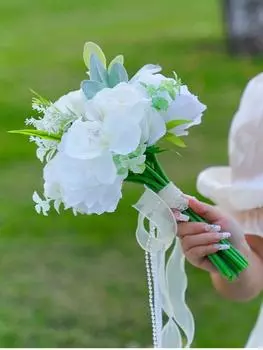 1 шт., искусственный цветок розы, свадебный букет с лентами для невесты, подружки невесты, искусственные цветы для свадьбы, украшение для вечеринки ко Дню святого Валентина розовый