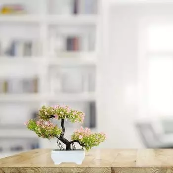 1 шт. Искусственный маленький цветок бонсай с дизайнерским горшком | Реалистичный вид — не требует ухода | Цветочный горшок для домашнего декора, новый