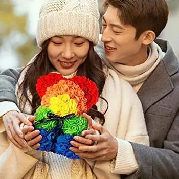 1 шт. искусственный медведь из роз, подарок на день рождения в День святого Валентина, 25 см, плюшевый медведь из роз на свадьбу, День матери и годовщину, включая прозрачную подарочную коробку синий