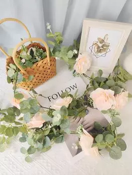 1 шт. искусственный пион 1,75 м искусственная гирлянда из эвкалипта с цветочной лозой, семенами листьев эвкалипта, гирлянда из зелени для декора свадебного стола розовый