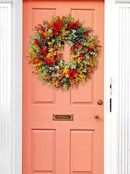 1 шт. искусственный пластиковый венок для входной двери, искусственный цветок, эвкалиптовый венок, искусственный венок для внутреннего и наружного использования, украшение двери на Хэллоуин осенью S разноцветный