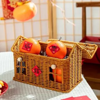 1 шт., искусственный ротанг, чемодан для пикника, корзина для хранения, подарочная упаковка, ручная плетеная переносная ручка, органайзер, коробка, форма дома, домашний декор