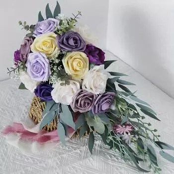 1 шт. Искусственный шелк Цветы Свадебные букеты для невесты Свадебный букет с каплями воды Свадебный букет для свадебной церемонии в стиле бохо Декор на годовщину бордовый