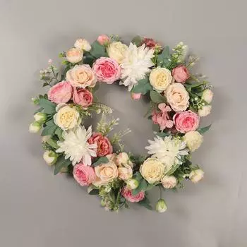 1 шт. искусственный венок из пионов 40 см, цветочный венок на дверь с зелеными листьями, весенний венок для входной двери, свадебного украшения на стену дома оранжевый