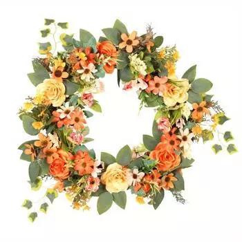 1 шт. искусственный венок из пионов 40 см, цветочный венок на дверь с зелеными листьями, весенний венок для входной двери, свадебного украшения на стену дома оранжевый