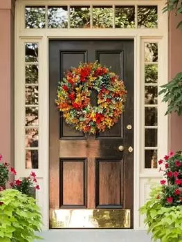 1 шт. искусственный венок на входную дверь, пластиковый искусственный цветок, эвкалиптовый венок, искусственный венок для внутреннего и наружного использования, украшение двери на Хэллоуин осенью S разноцветный