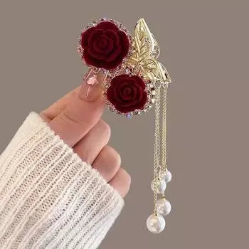 1 шт. искусственный жемчуг кисточка кристалл женские розы модные аксессуары для волос ретро флокированные заколки для волос для девочек