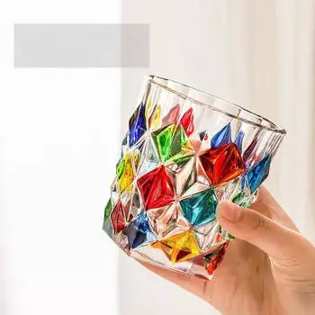 1 шт., итальянское витражное стекло с тиснением, цветная чашка для питья, кофейная кружка, сверкающее блестящее стекло для виски для различных напитков и вина 201-300ml