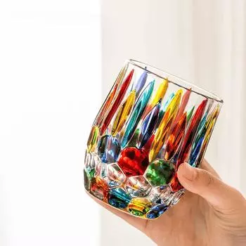 1 шт., итальянское витражное стекло с тиснением, цветная чашка для питья, кофейная кружка, сверкающее блестящее стекло для виски для различных напитков и вина 300ml чёрный