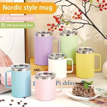 1 шт. Изолированная кружка для кофе с ручкой из нержавеющей стали, дорожная кружка для кофе с откидной крышкой, двойной стенкой, вакуумный стакан для кофе в подарок Stainless Steel