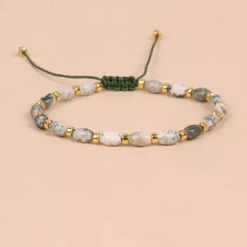 1 шт. Изящный браслет из бисера из камня для женщин, ювелирные изделия для йоги, медитации, исцеления, регулируемый плетеный браслет из богемского мохового агата