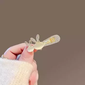 1 шт. Изысканная заколка для волос из кроличьего меха для женщин, заколка-клипса для боковой пряди кошачий глаз , заколка с вырезом, для коротких волос, прямая заколка со стразами, аксессуары для волос