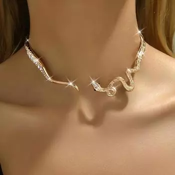 1 шт. Изысканное ожерелье-воротник в форме змеи, инкрустированное стразами цинковое сплавное украшение на шею, роскошное сексуальное стильное блестящее ожерелье-чокер для женщин one size золотистый