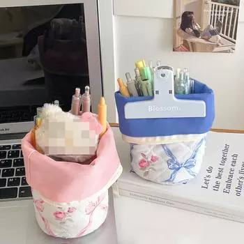 1 шт. Изысканный цветочный держатель для карандашей, милый пасторальный эстетический цветочный пенал, портативный большой емкости, стоячая сумка для карандашей розовый