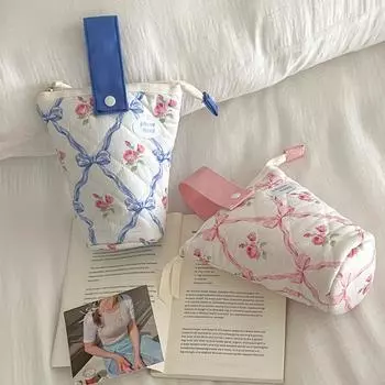 1 шт. Изысканный цветочный держатель для карандашей, милый пасторальный эстетический цветочный пенал, портативный большой емкости, стоячая сумка для карандашей розовый
