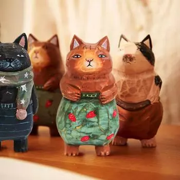 1 шт. Изысканный причудливый забавный подарок для домашнего декора, ручная работа, деревянная фигурка кошки, резное украшение для рабочего стола