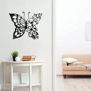 1 шт. Элегантная бабочка, металлическое настенное искусство - современный силуэт для спальни | Простая установка, украшение для дома чёрный