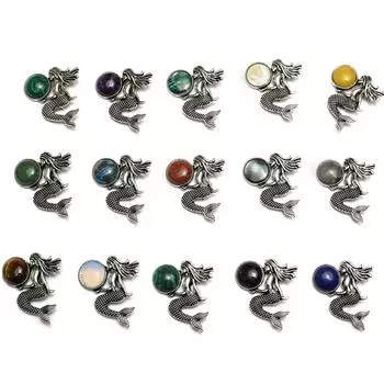 1 шт. Элегантная брошь в виде русалки, энергетический натуральный камень, кристалл, аметист, агат, малахит, драгоценный камень, брошь-булавка для женщин, ювелирные изделия, карнавальные подарки на любовь 36x40 мм 1Pc-3640mm