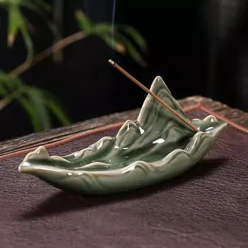 1 шт. Элегантная керамическая курильница для благовоний с рисунком листьев лотоса и горной воды для домашнего и офисного декора (Без благовоний)